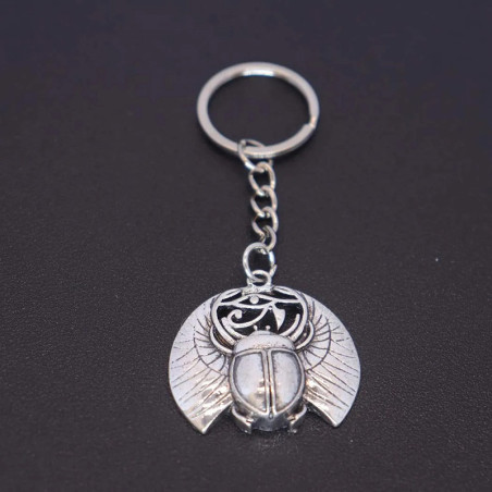 Winged Scarab Beetle Keychain with Protective Eye of Horus