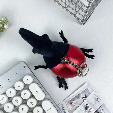 Cute Red Dynastes Beetle Keychain | Metallic & Velvet Plush