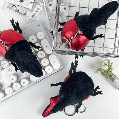 Cute Red Dynastes Beetle Keychain | Metallic & Velvet Plush