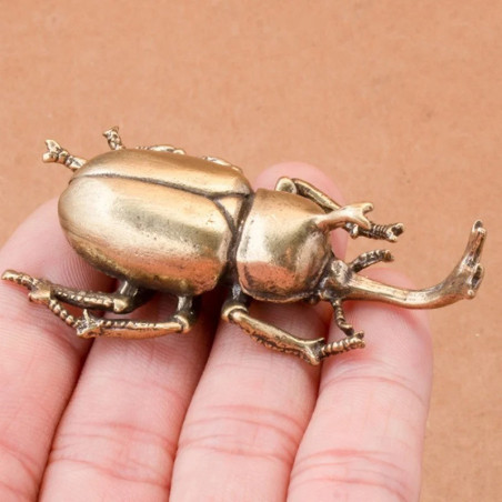 Vintage Brass "Golden Horned" Beetle Figurine – Antique Finish