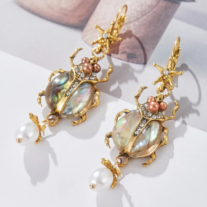 Royal Scarab Beetle Earrings | Unique Gold & Pearl Jewelry Gift