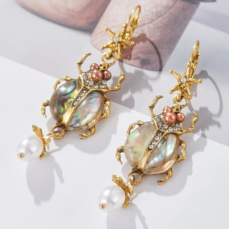 Boucles d'Oreilles Scarabée Royal | Bijou Unique Or & Perle