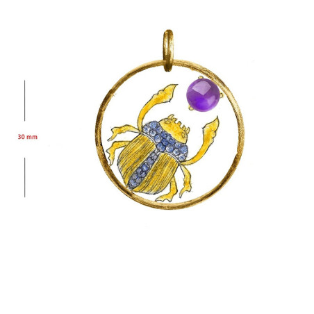 "Sun Dance" Scarab Necklace | Gold Circle & Purple Crystal