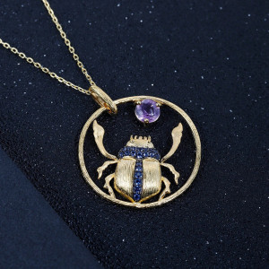 "Sun Dance" Scarab Necklace | Gold Circle & Purple Crystal