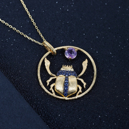 "Sun Dance" Scarab Necklace | Gold Circle & Purple Crystal
