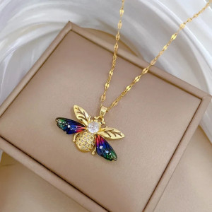 Collier Abeille Ailes d'Aurore - Bijou Plaqué Or Multicolore