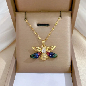 Aurora Wings Bee Necklace - Unique Gold Multicolor Jewelry