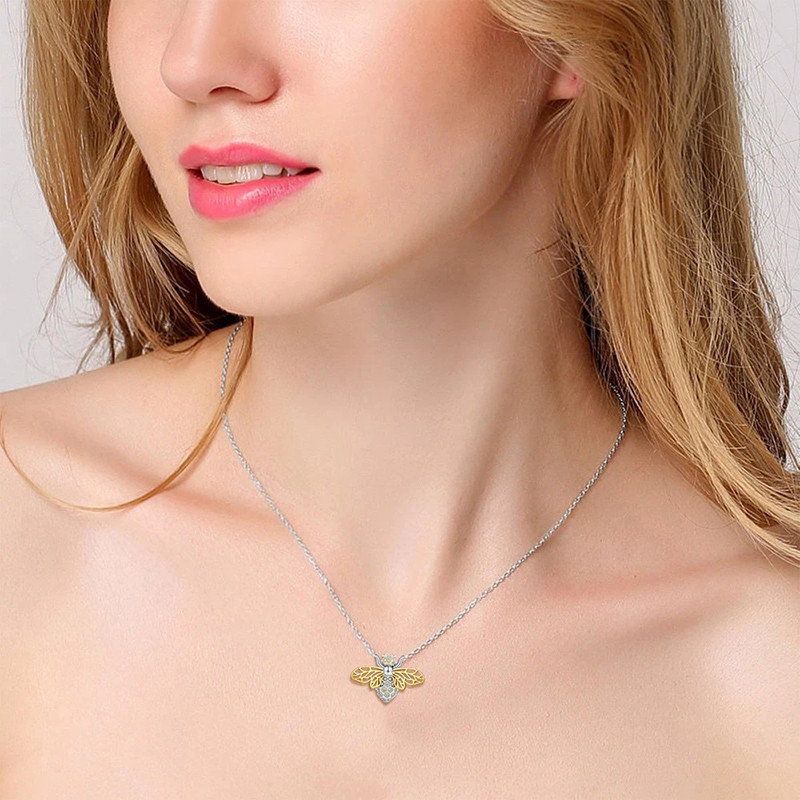 Collier Abeille Rayon de Miel Royal - Ailes Dorées & Cristal