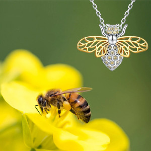 Collier Abeille Rayon de Miel Royal - Ailes Dorées & Cristal