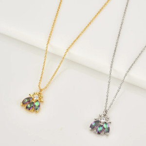 Collier Abeille Éclat Boréal - Zircon Iridescent - Or & Argent