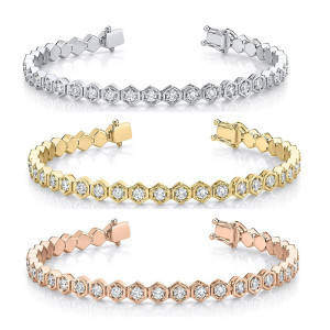 Bracelet Abeille Scintillant Nid d'Abeille | Or, Or Rose & Argent