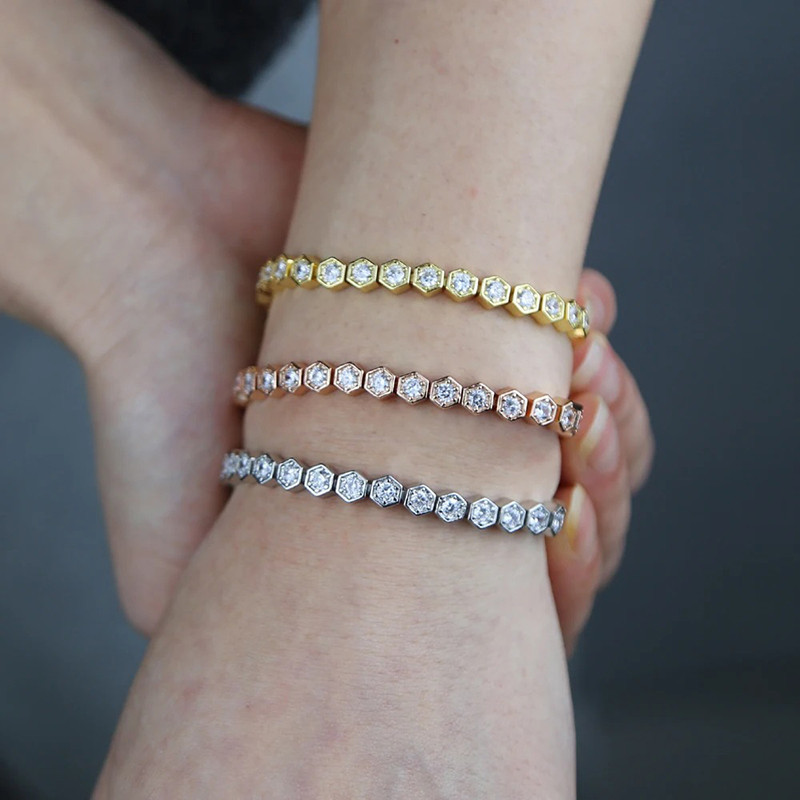 Bracelet Abeille Scintillant Nid d'Abeille | Or, Or Rose & Argent