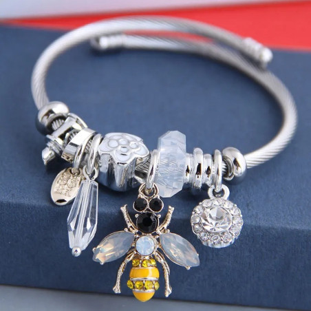 Bracelet Jonc Abeille en Cristal | Bijou Charms pour Femme