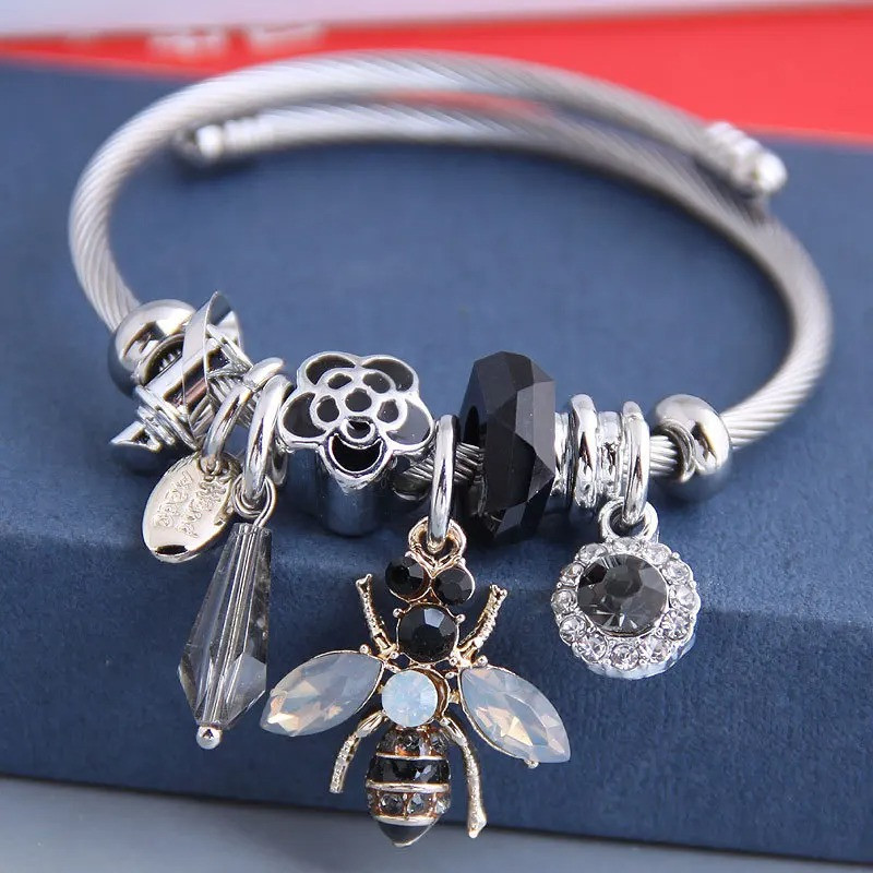Bracelet Jonc Abeille en Cristal | Bijou Charms pour Femme