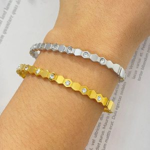 Bracelet Jonc Nid d'Abeille Scintillant - Or & Argent