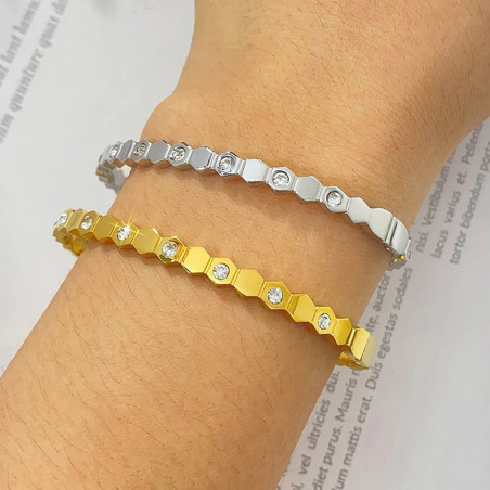 Bracelet Jonc Nid d'Abeille Scintillant - Or & Argent