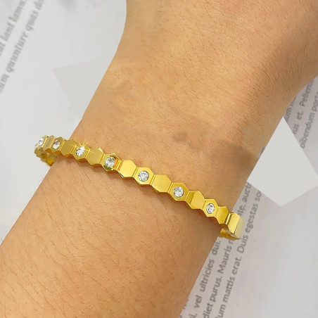 Bracelet Jonc Nid d'Abeille Scintillant - Or & Argent
