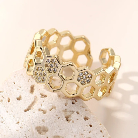 Bague Ruche & Alvéoles Dorées : Cadeau pour Amoureux d'Abeilles