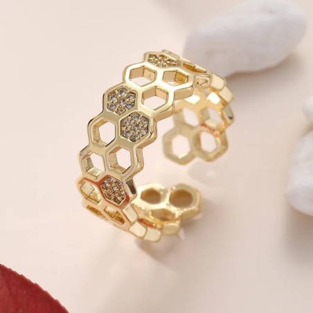 Bague Ruche & Alvéoles Dorées : Cadeau pour Amoureux d'Abeilles