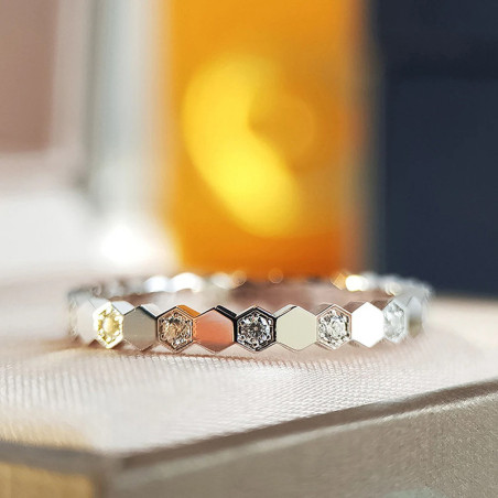 Bague Abeille Nectar Polaire : Alvéoles Argent & Cristaux