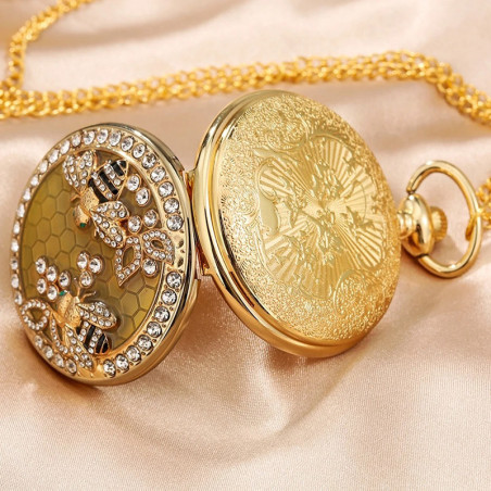 Montre à Gousset Abeille Royale - Bijou Vintage Doré & Cristal