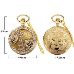 Royal Bee Pocket Watch - Vintage Gold & Crystal Bee Jewelry
