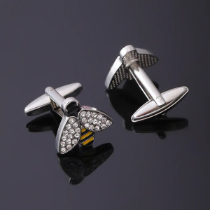 Chic Crystal Bee Cufflinks | Elegant Striped Men's Jewelry