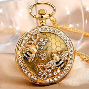 Montre à Gousset Abeille Royale - Bijou Vintage Doré & Cristal
