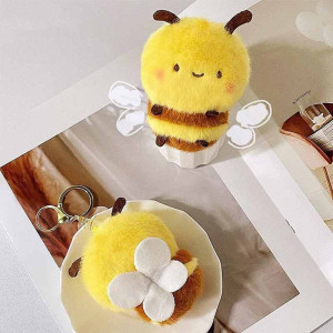Cute Bee Pom-Pom Keychain - Fluffy Plush Bee Keyring Gift