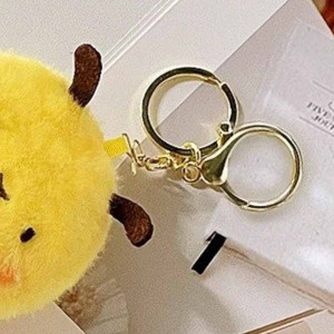 Cute Bee Pom-Pom Keychain - Fluffy Plush Bee Keyring Gift