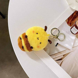Cute Bee Pom-Pom Keychain - Fluffy Plush Bee Keyring Gift
