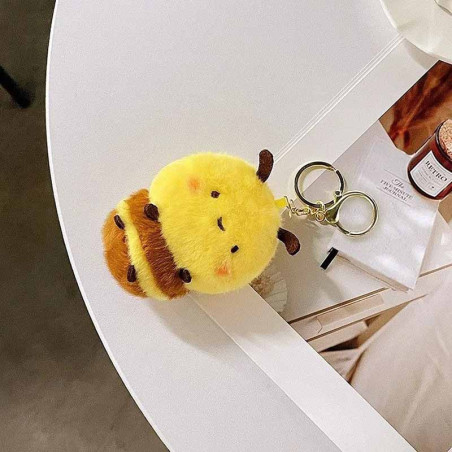 Cute Bee Pom-Pom Keychain - Fluffy Plush Bee Keyring Gift