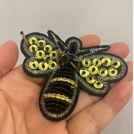 Bienen Aufnäher Gold Bestickt | Strass Patch zum Aufnähen DIY