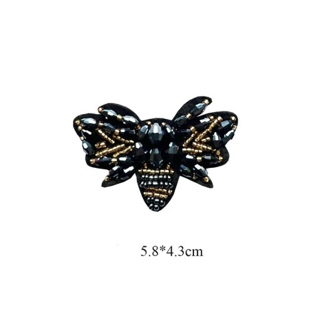 Elegant Black Bee Patch with Rhinestones & Gold | DIY Gift