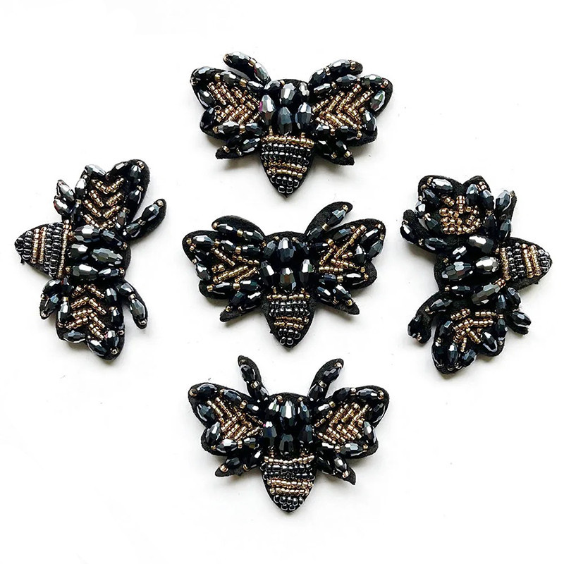 Elegant Black Bee Patch with Rhinestones & Gold | DIY Gift