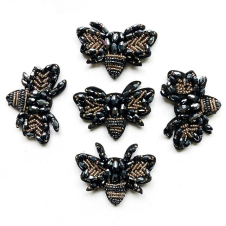 Elegant Black Bee Patch with Rhinestones & Gold | DIY Gift