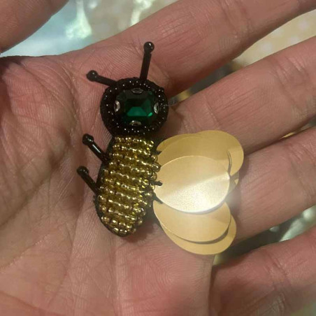 Golden Emerald Bee Patch | Handmade Beaded Applique - Set of 5