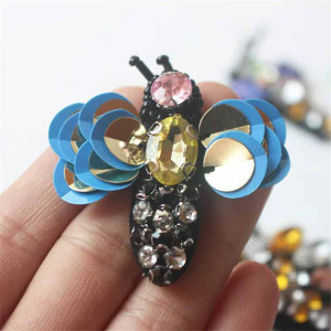 Lot de 10 Écussons Abeille "Lapis Étincelant" | Sequin & Strass