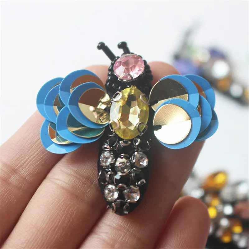 Lot de 10 Écussons Abeille "Lapis Étincelant" | Sequin & Strass