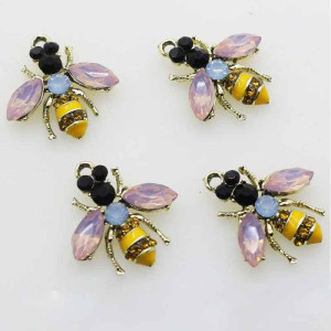 Bouton Abeille "Éclat de Pétale" - Cristal Rose & Strass Doré