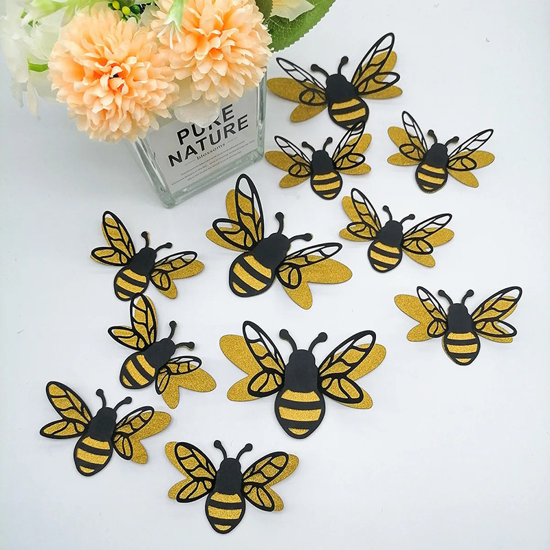 Stickers Muraux Abeilles Pailletées | Déco Nature Or & Noir