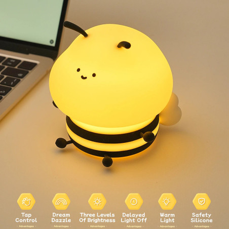 Veilleuse Abeille LED Enfant | Tactile & Intensité Réglable