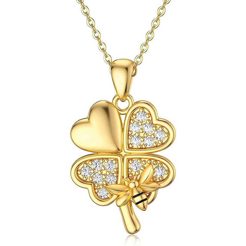 Collier Abeille Trèfle Porte-Bonheur Scintillant | Bijou Or