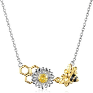 Collier Abeille Fleur Dorée & Rayon de Miel | Cadeau Unique