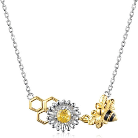 Cute Golden Flower & Honeycomb Bee Necklace | Unique Gift Idea