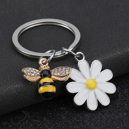 Porte-clés Abeille & Pâquerette Scintillant - Bijou de Sac