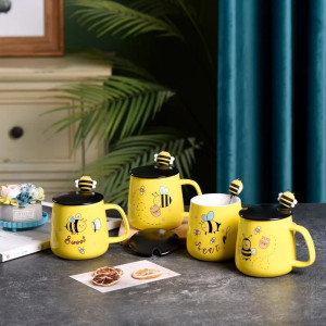 Mug Abeille Céramique 'Sweet Bee' avec Couvercle & Cuillère