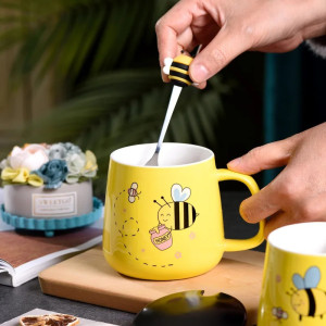 Mug Abeille Céramique 'Sweet Bee' avec Couvercle & Cuillère