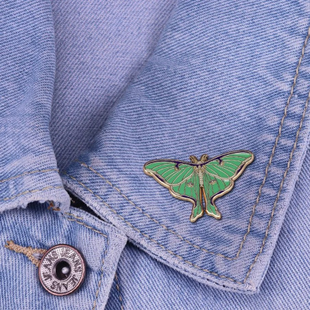 Emerald Luna Moth Enamel Pin | Cute Butterfly Jewelry Gift
