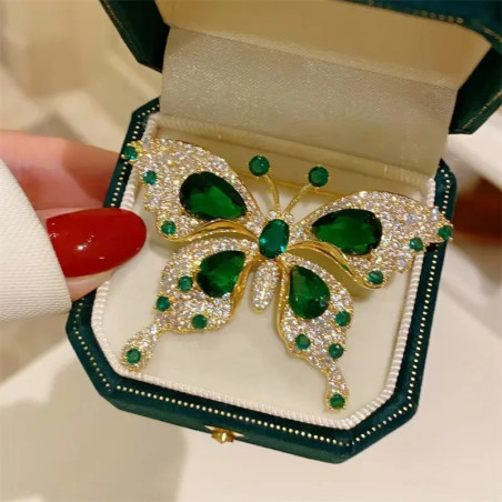 Elegant Emerald Butterfly Brooch | Unique Statement Jewelry